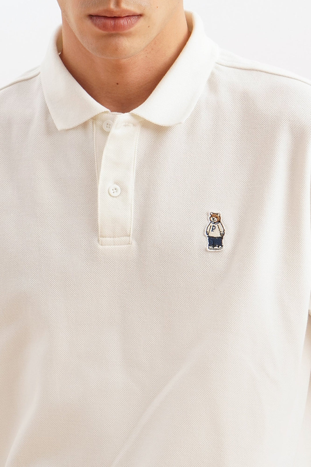 Relaxed Fit Polo with Crew Bear Patch Embroidery