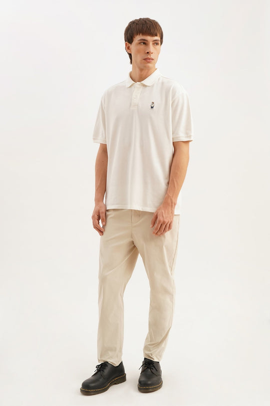 Relaxed Fit Polo with Crew Bear Patch Embroidery