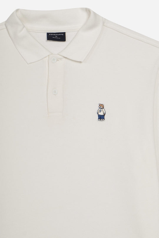 Relaxed Fit Polo with Crew Bear Patch Embroidery