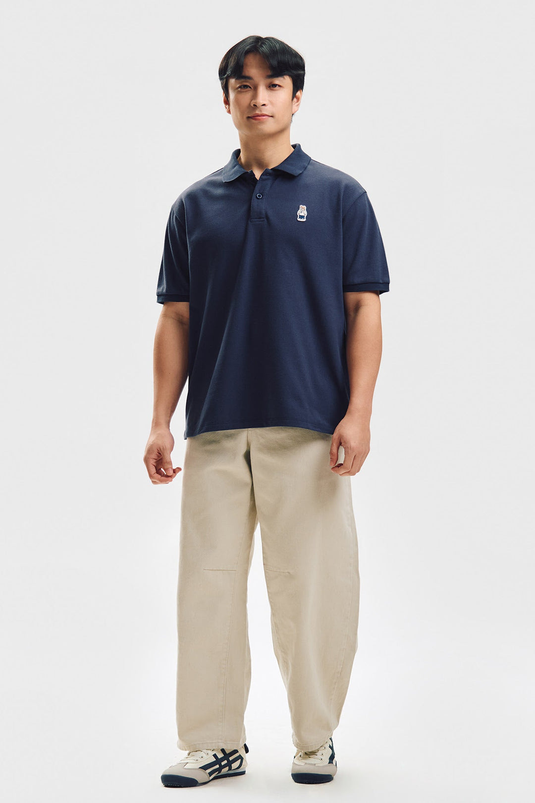 Relaxed Fit Polo with Crew Bear Patch Embroidery