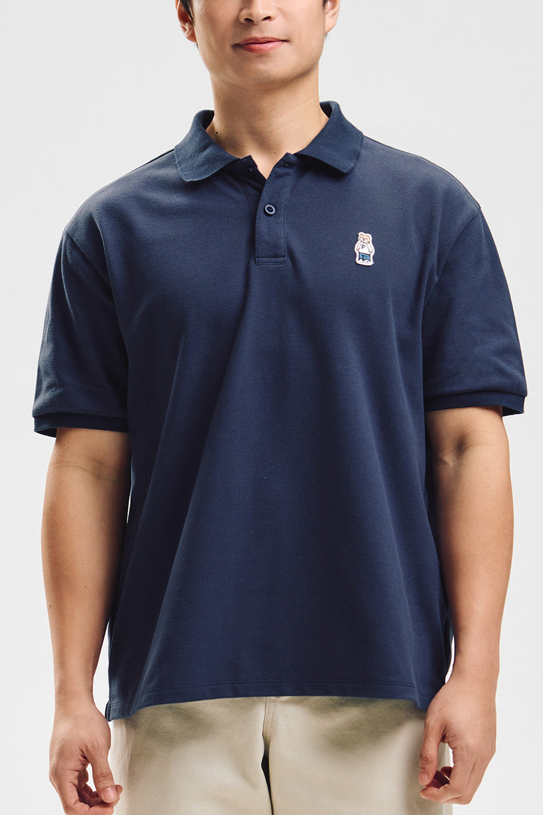 Relaxed Fit Polo with Crew Bear Patch Embroidery