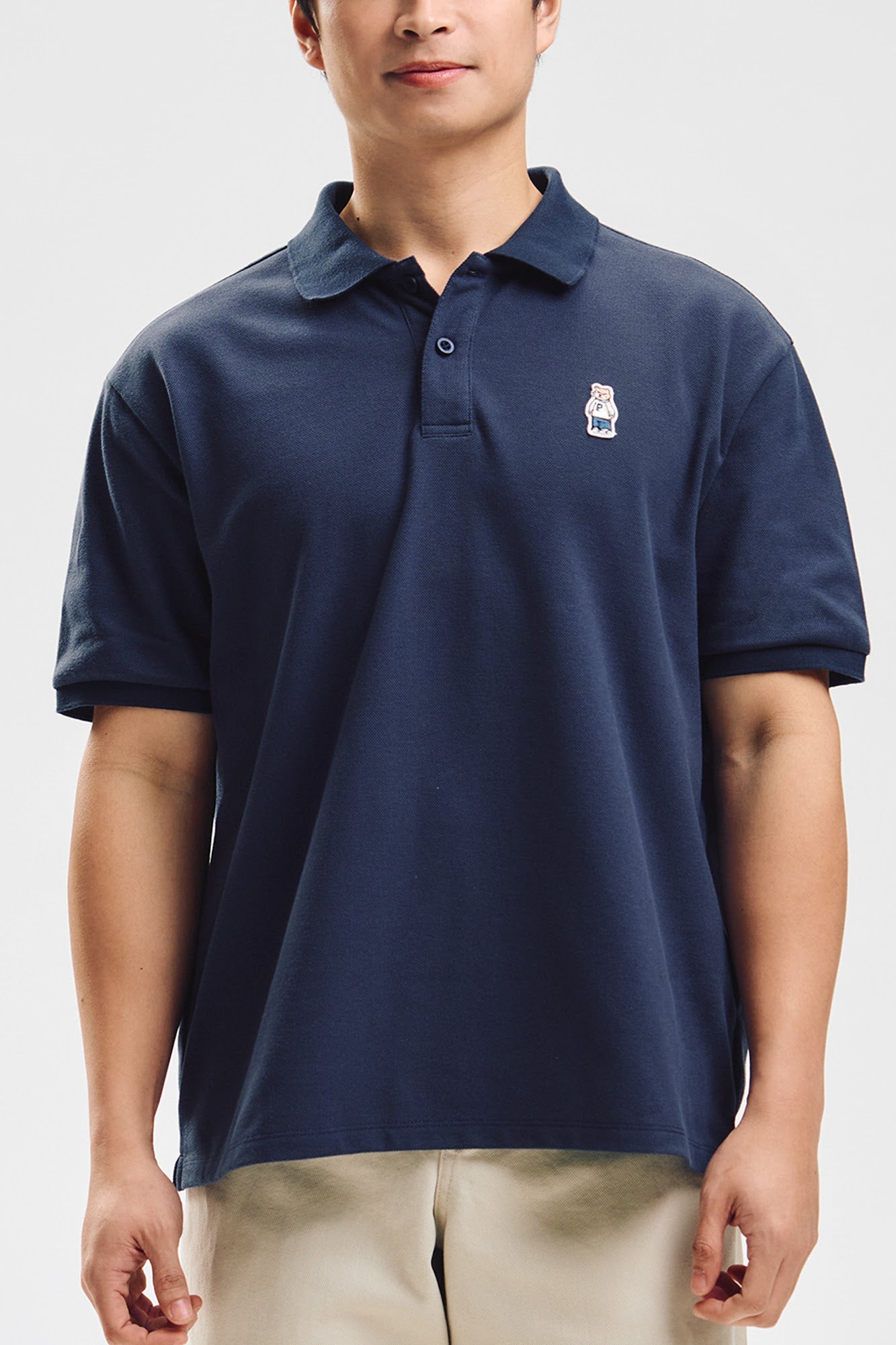 Relaxed Fit Polo with Crew Bear Patch Embroidery