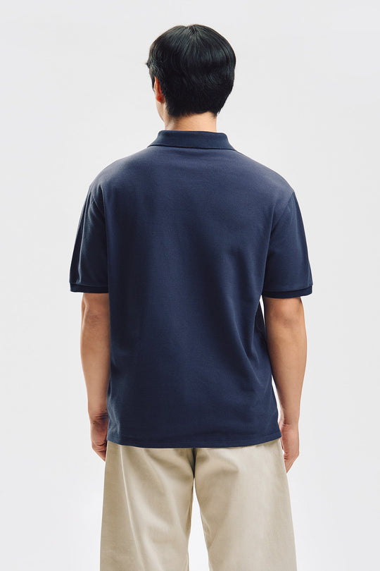 Relaxed Fit Polo with Crew Bear Patch Embroidery