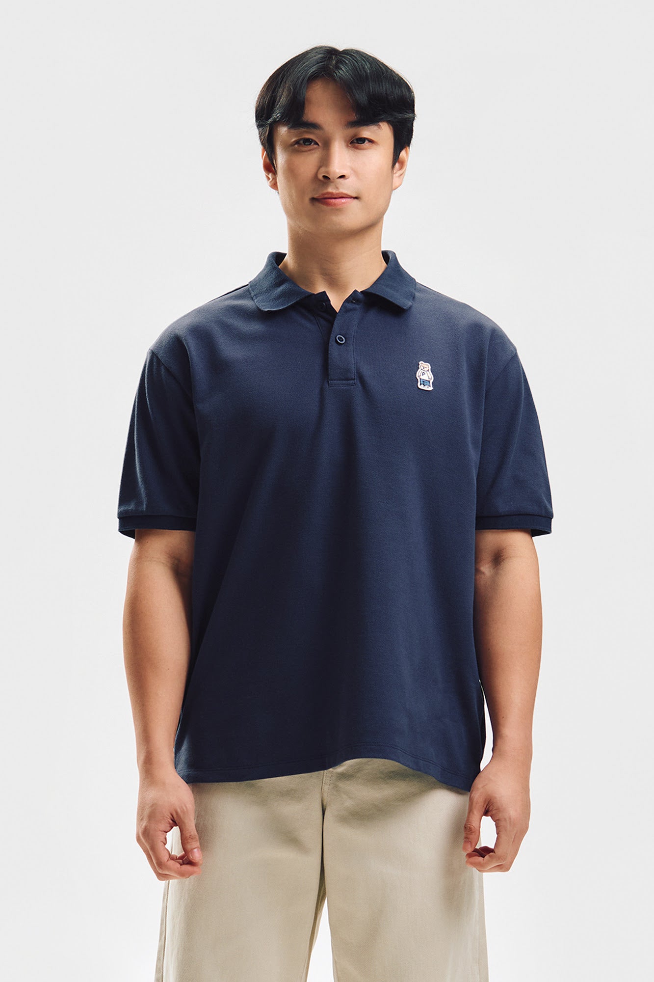 Relaxed Fit Polo with Crew Bear Patch Embroidery