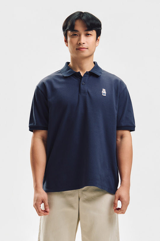 Relaxed Fit Polo with Crew Bear Patch Embroidery