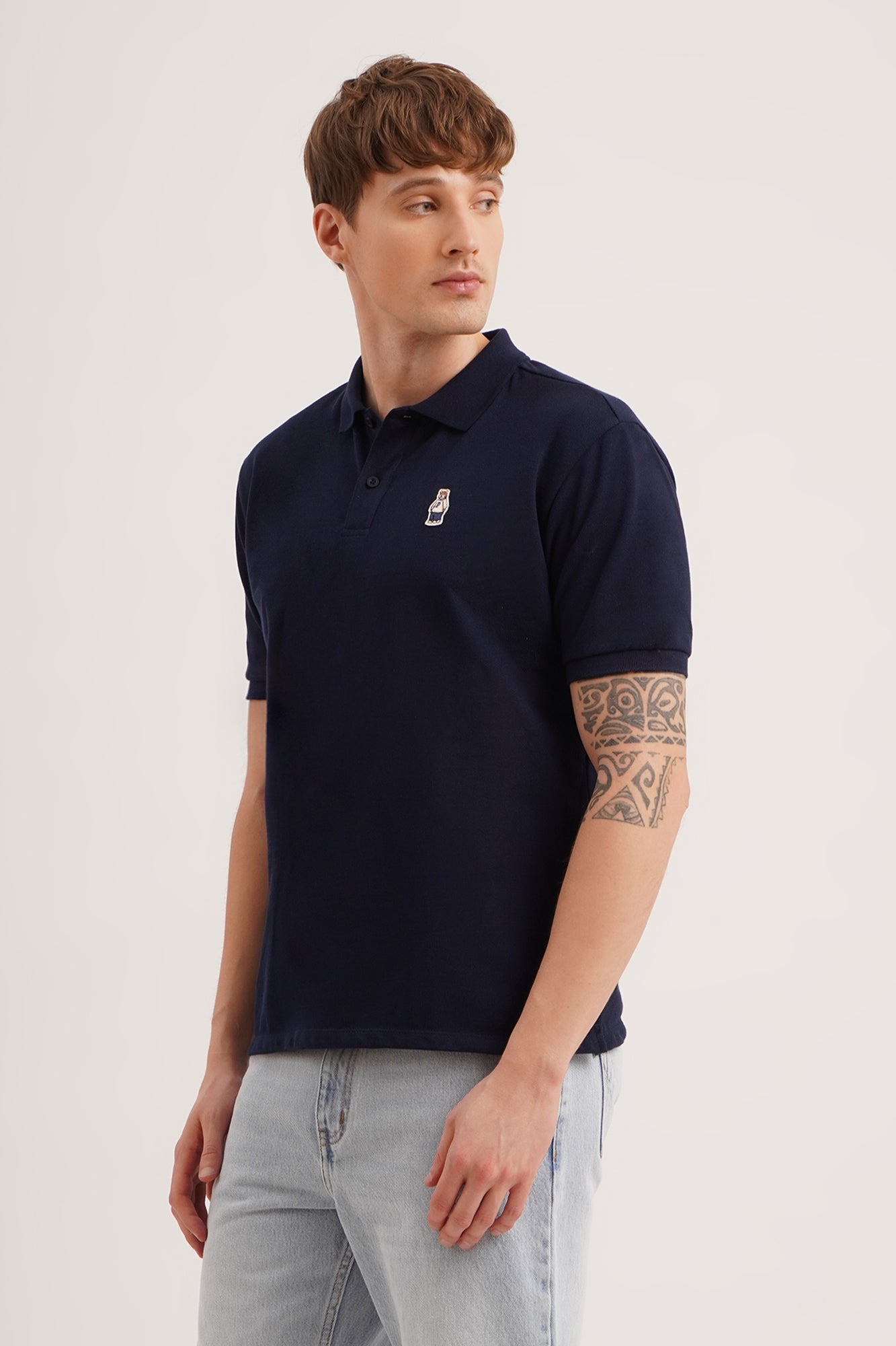Relaxed Fit Polo with Crew Bear Patch Embroidery