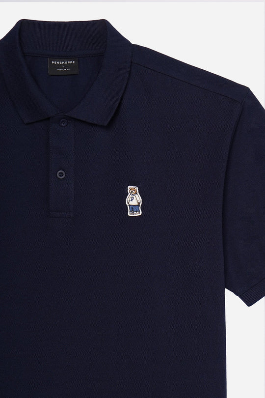 Relaxed Fit Polo with Crew Bear Patch Embroidery