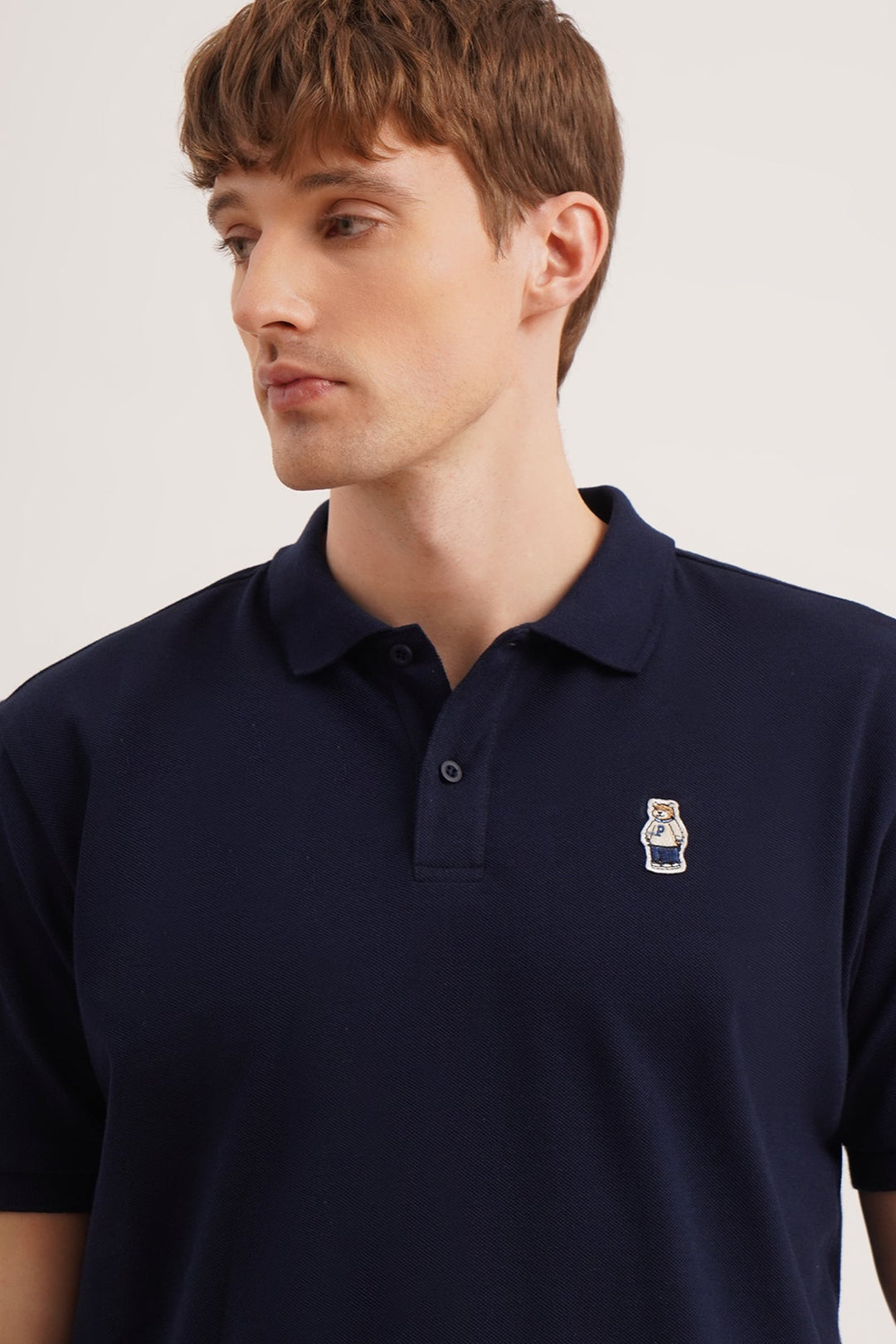 Relaxed Fit Polo with Crew Bear Patch Embroidery