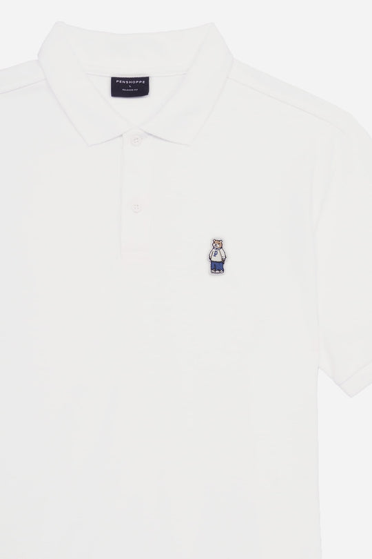 Relaxed Fit Polo with Crew Bear Patch Embroidery