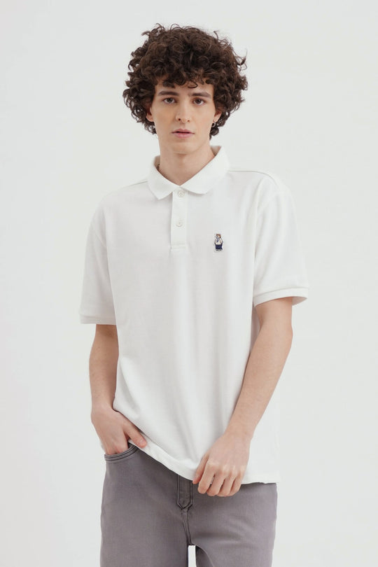 Relaxed Fit Polo with Crew Bear Patch Embroidery