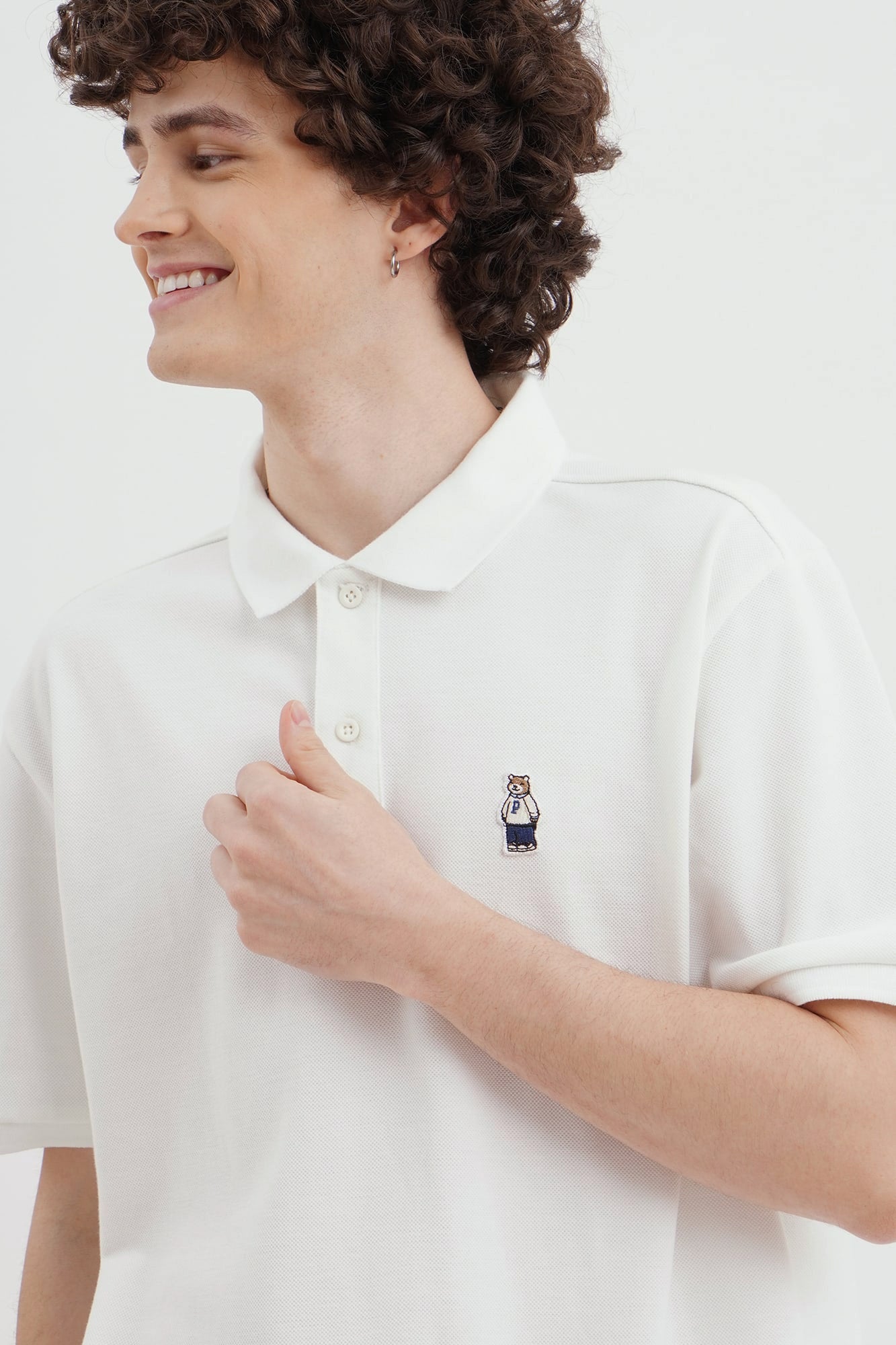 Relaxed Fit Polo with Crew Bear Patch Embroidery
