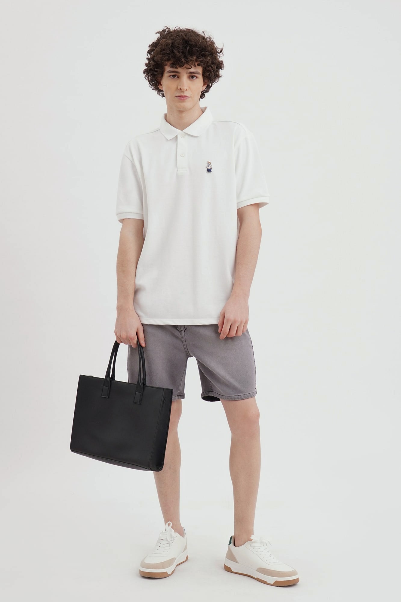 Relaxed Fit Polo with Crew Bear Patch Embroidery