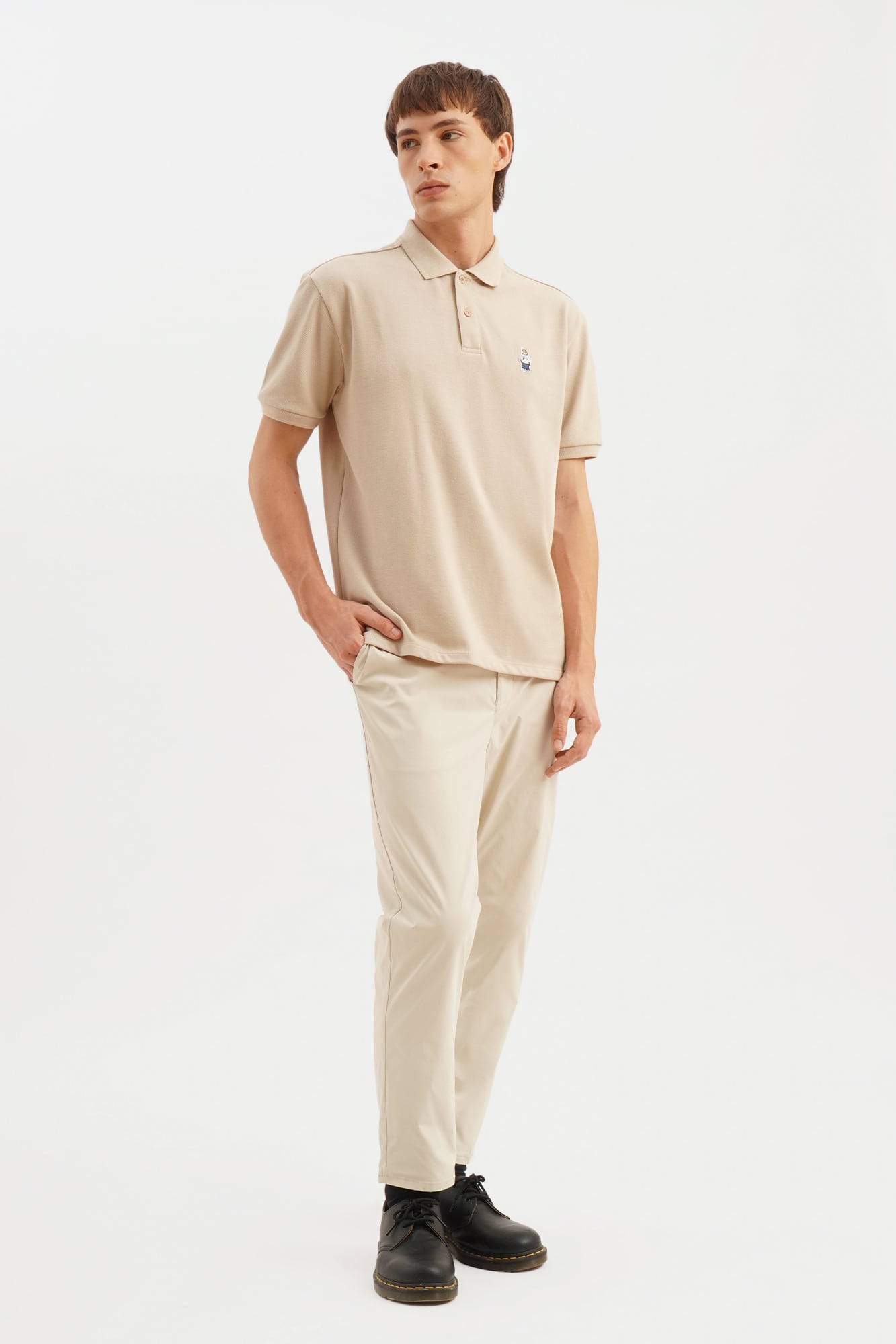 Relaxed Fit Polo with Crew Bear Patch Embroidery