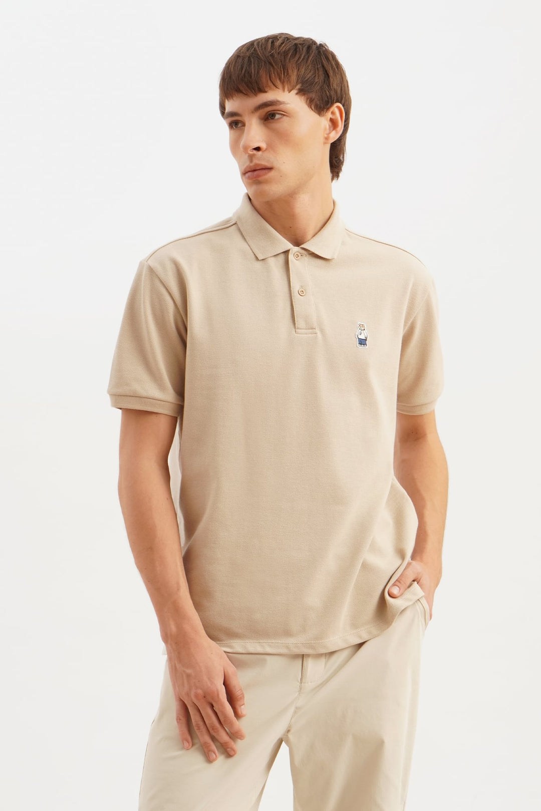 Relaxed Fit Polo with Crew Bear Patch Embroidery