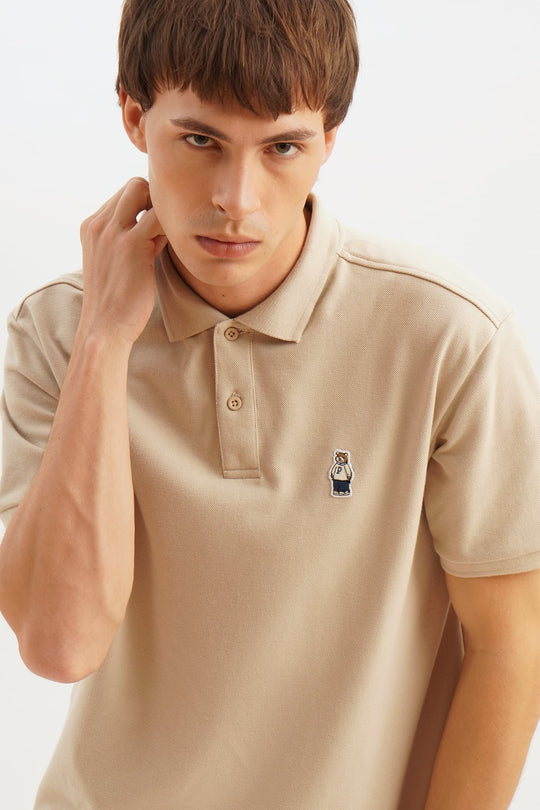 Relaxed Fit Polo with Crew Bear Patch Embroidery