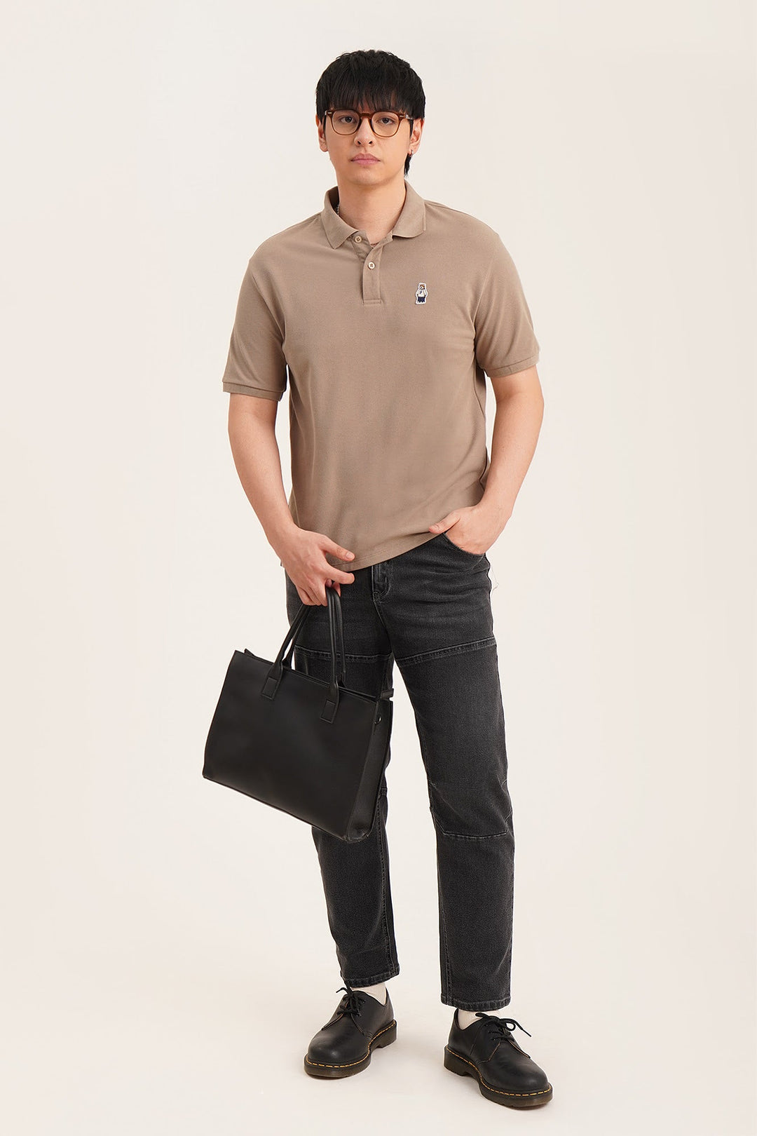 Relaxed Fit Polo with Crew Bear Patch Embroidery