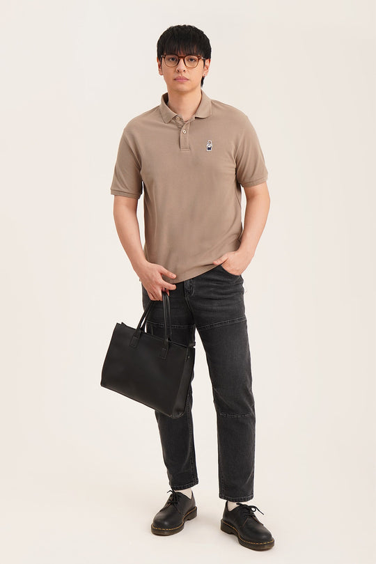 Relaxed Fit Polo with Crew Bear Patch Embroidery