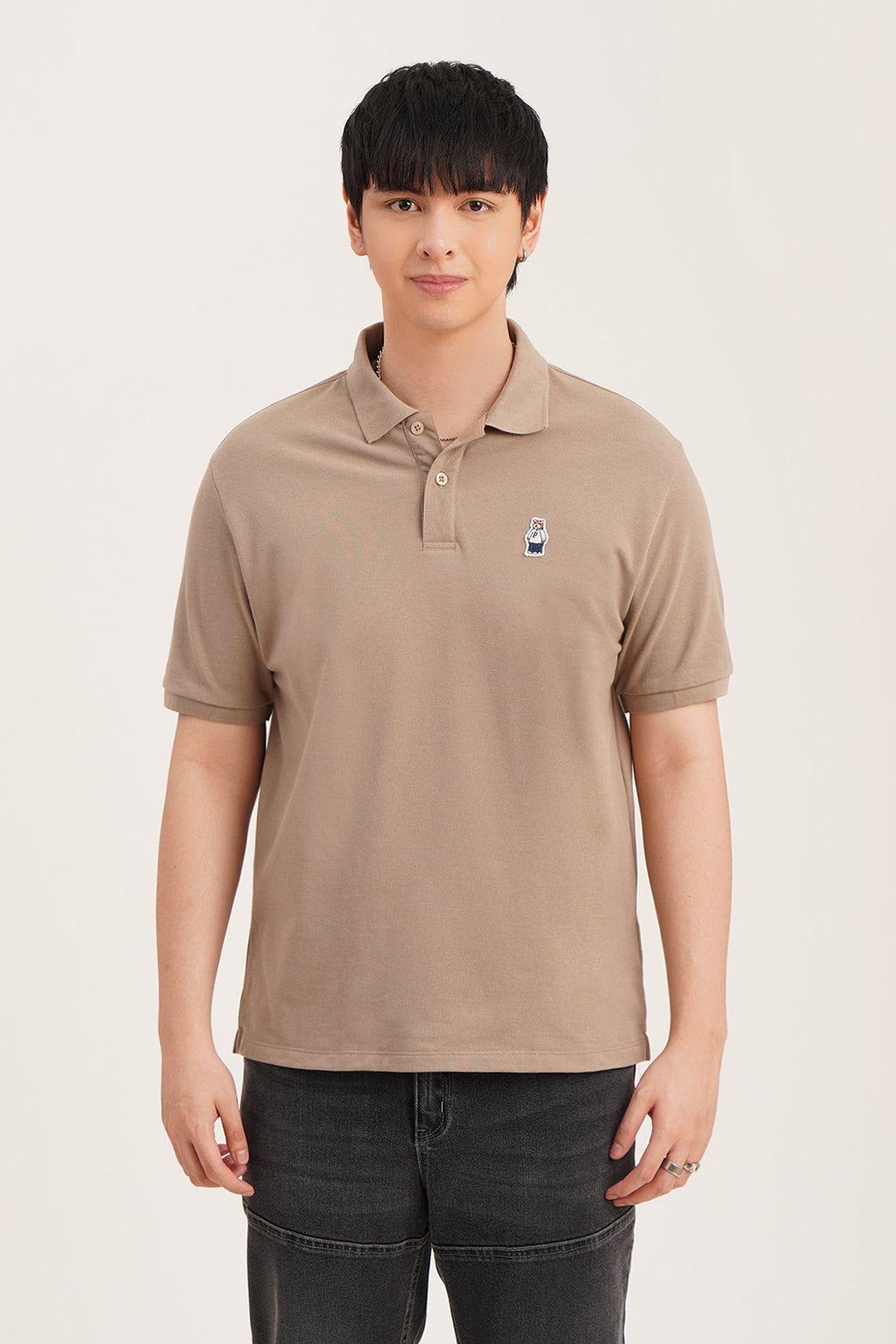 Relaxed Fit Polo with Crew Bear Patch Embroidery