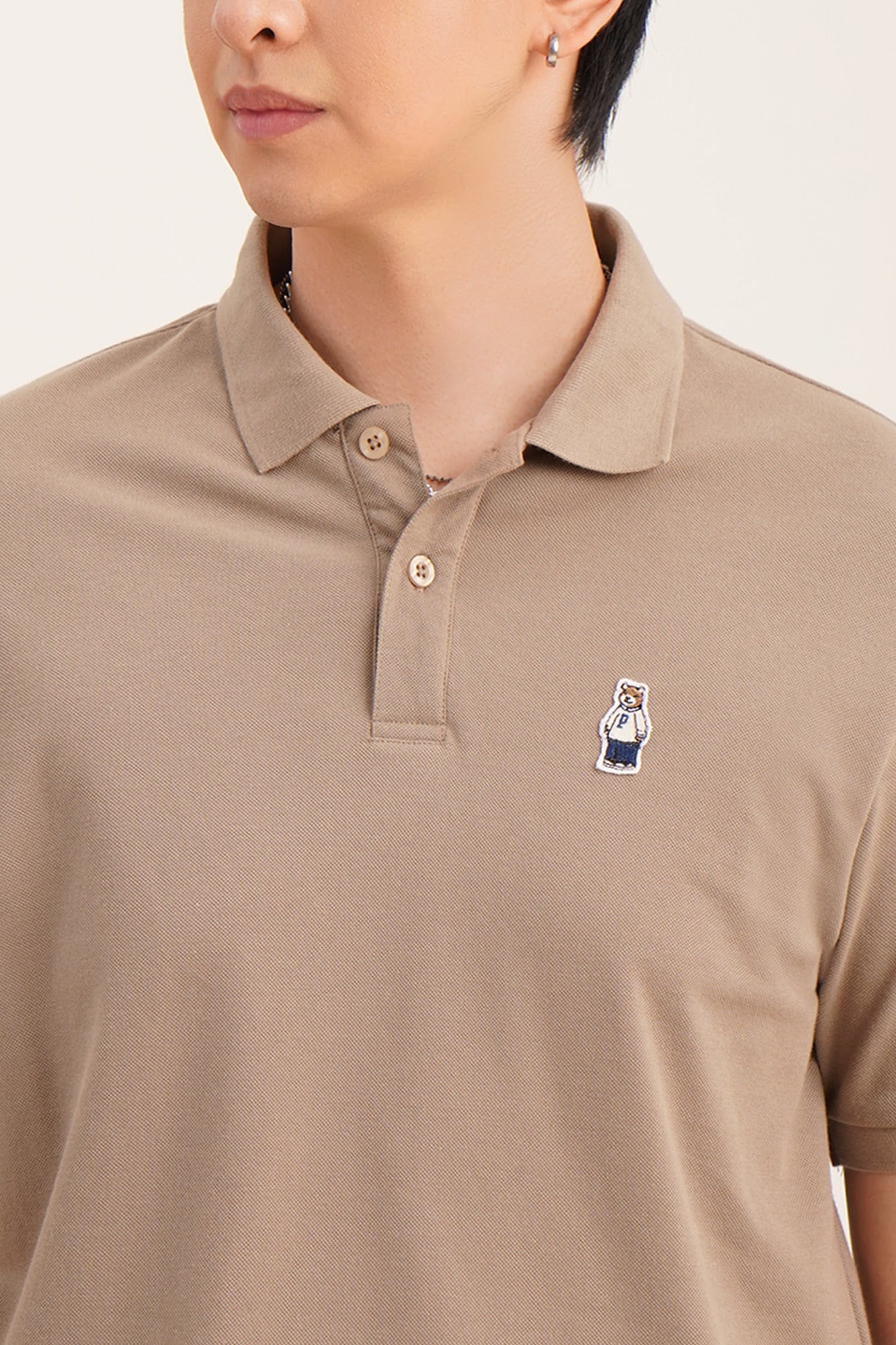 Relaxed Fit Polo with Crew Bear Patch Embroidery