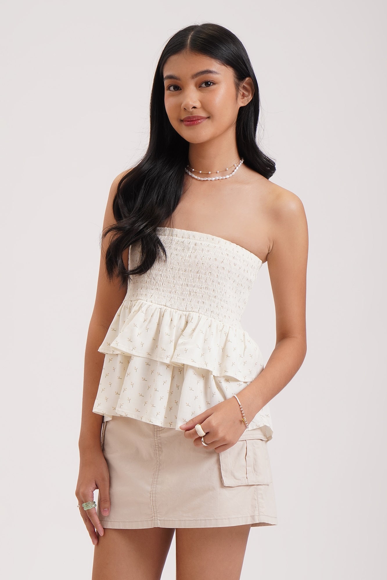 Smocked Tiered Skirt with Print