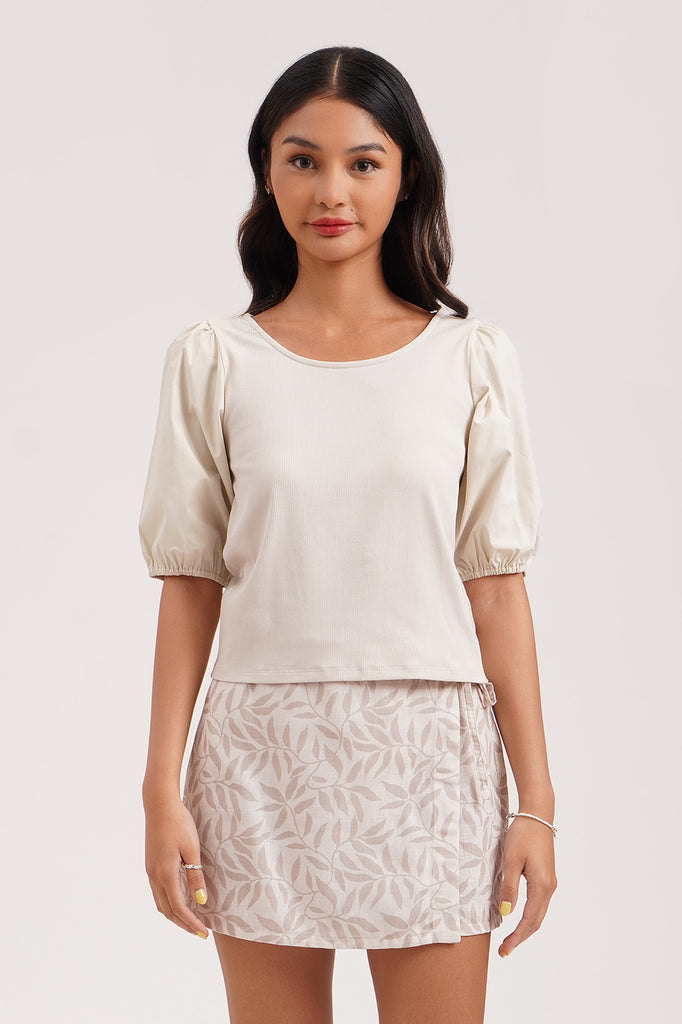 Puff Sleeve Slim Fit Combination Fabric Top – PENSHOPPE
