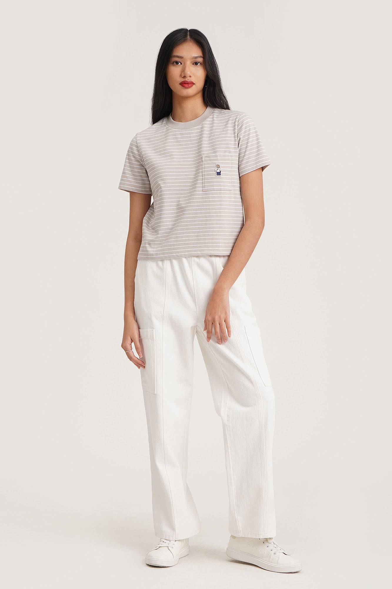 Stripes Relaxed Fit T-Shirt with Pocket and Crew Bear