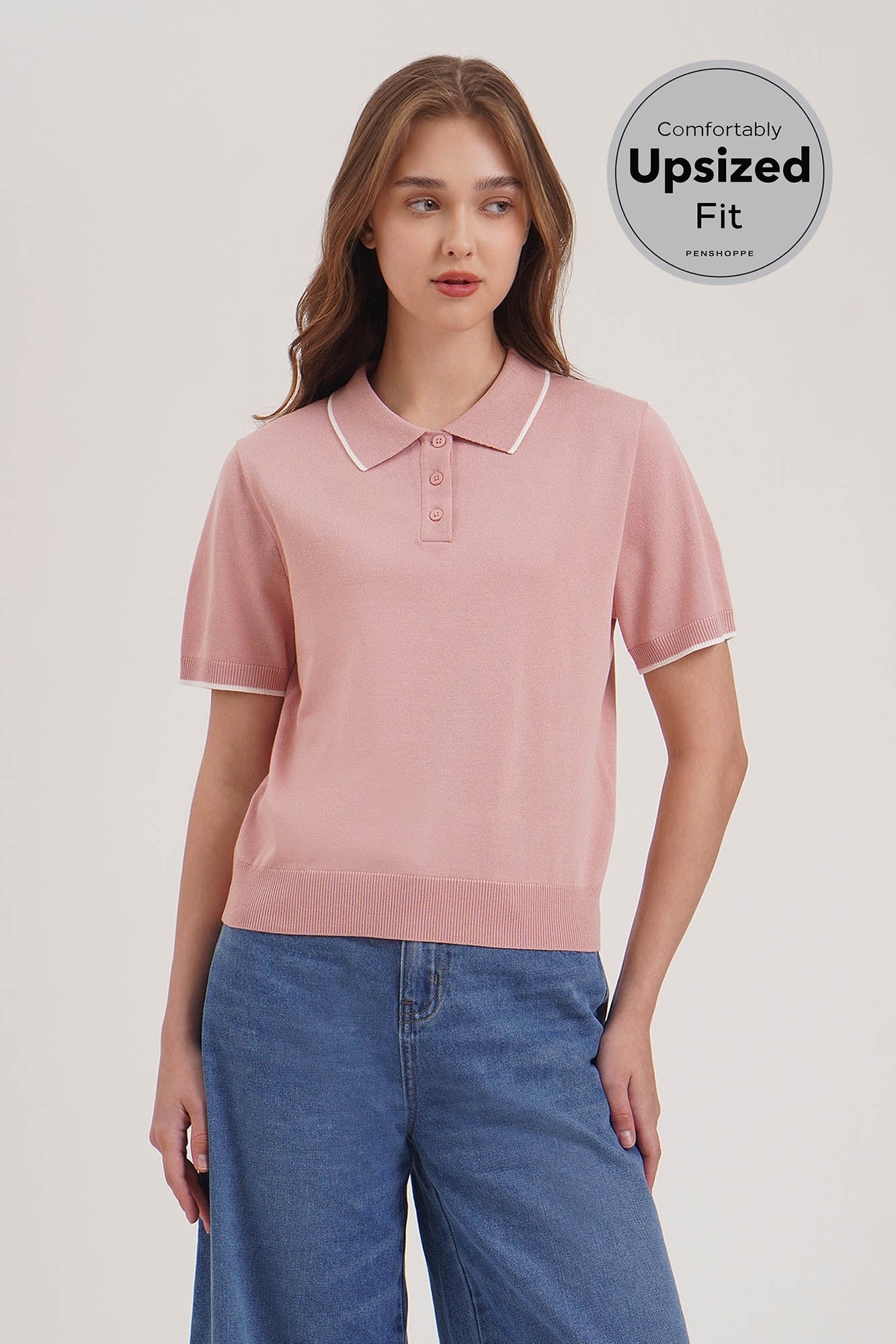 Relaxed Fit Contrast Tipping Flat Knit Polo