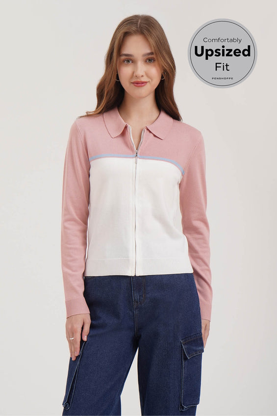 Slim Fit Zip-Up Collared Cardigan