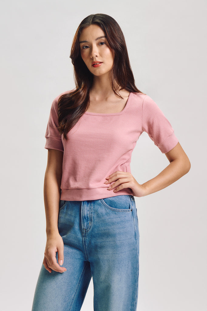 Regular Fit Square Neck Waffle Knit Top – PENSHOPPE