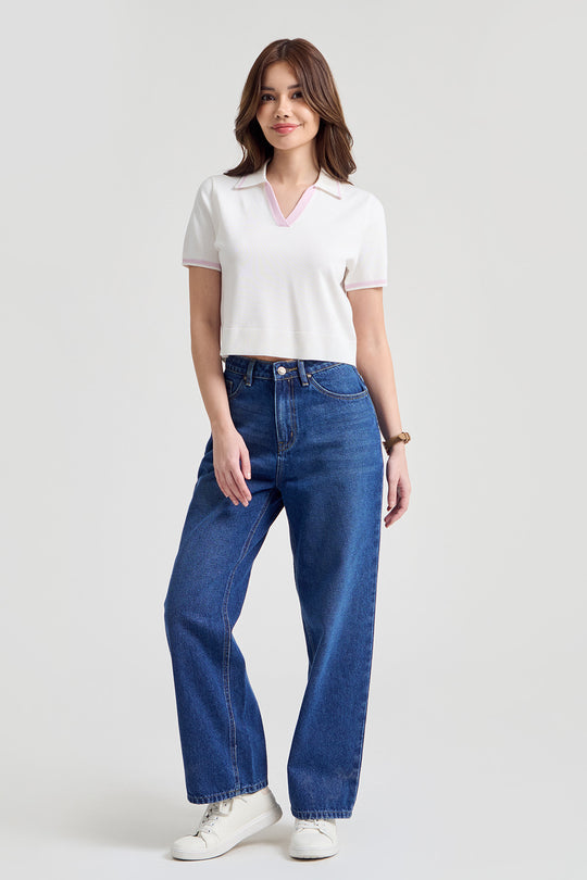 Relaxed Fit Flat Knit Polo with Branding