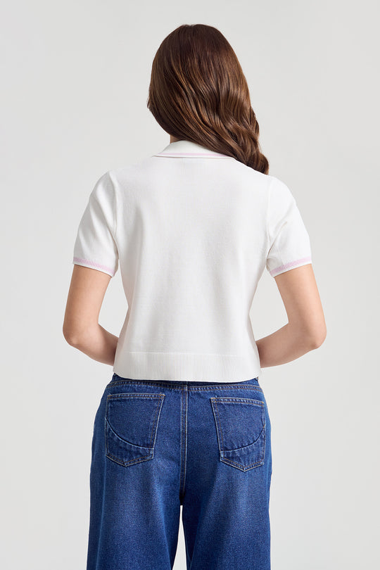 Relaxed Fit Flat Knit Polo with Branding