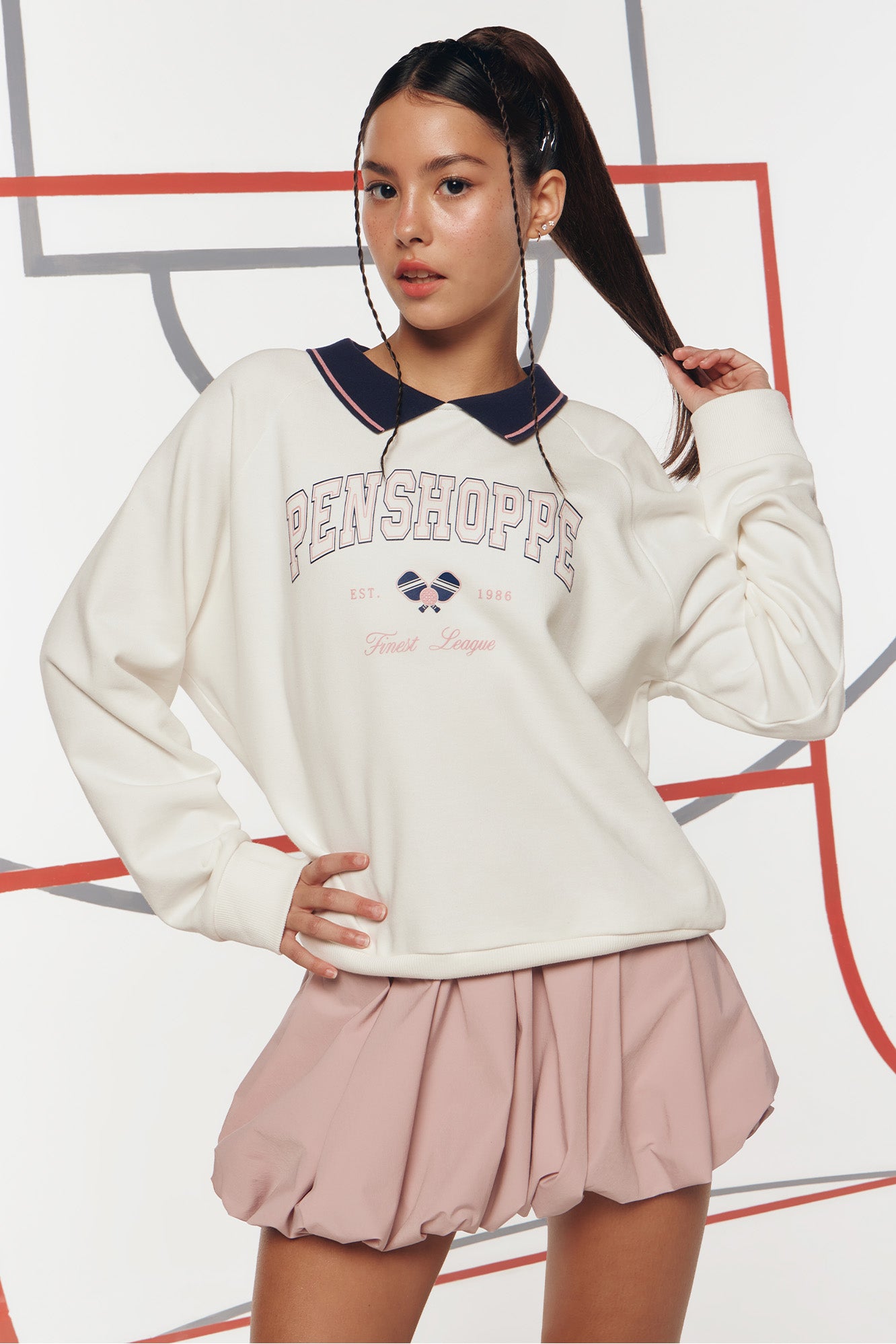 Penshoppe Loose Fit Two-Fer Pullover Sweater with Contrast Collar and Tipping