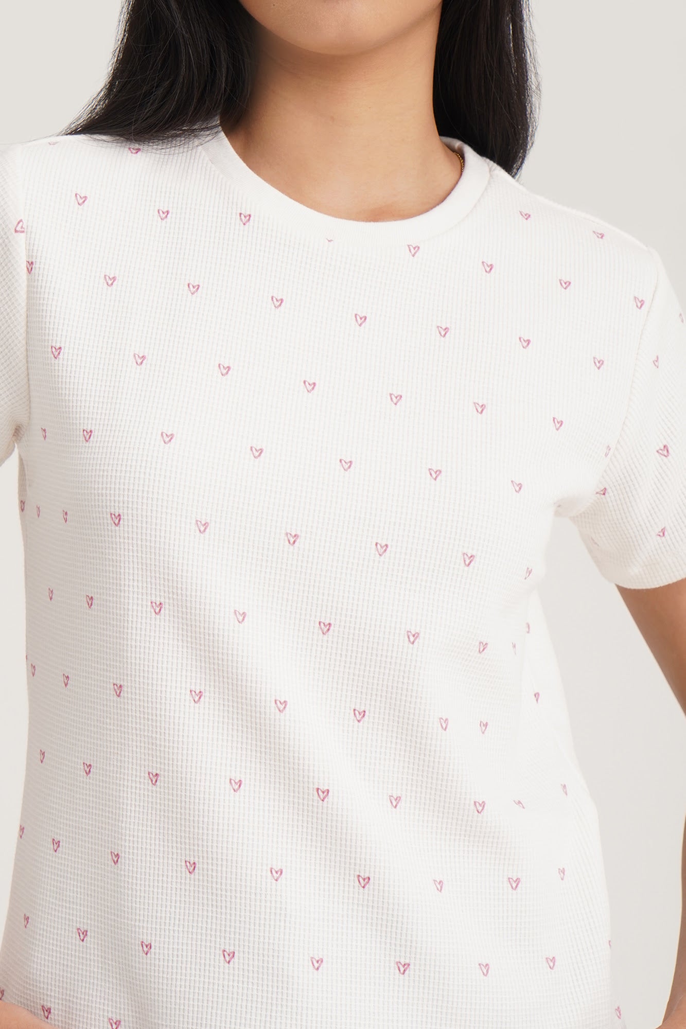 Heart All-Over Print Waffle Knit Top – PENSHOPPE