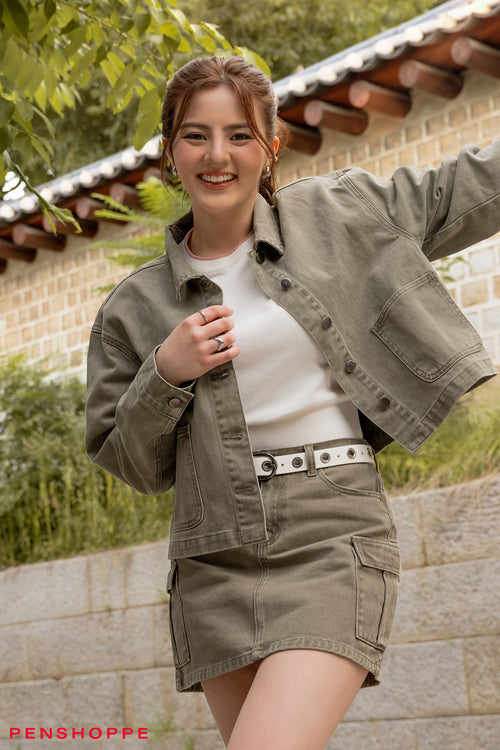 Colored Denim Cargo Skirt
