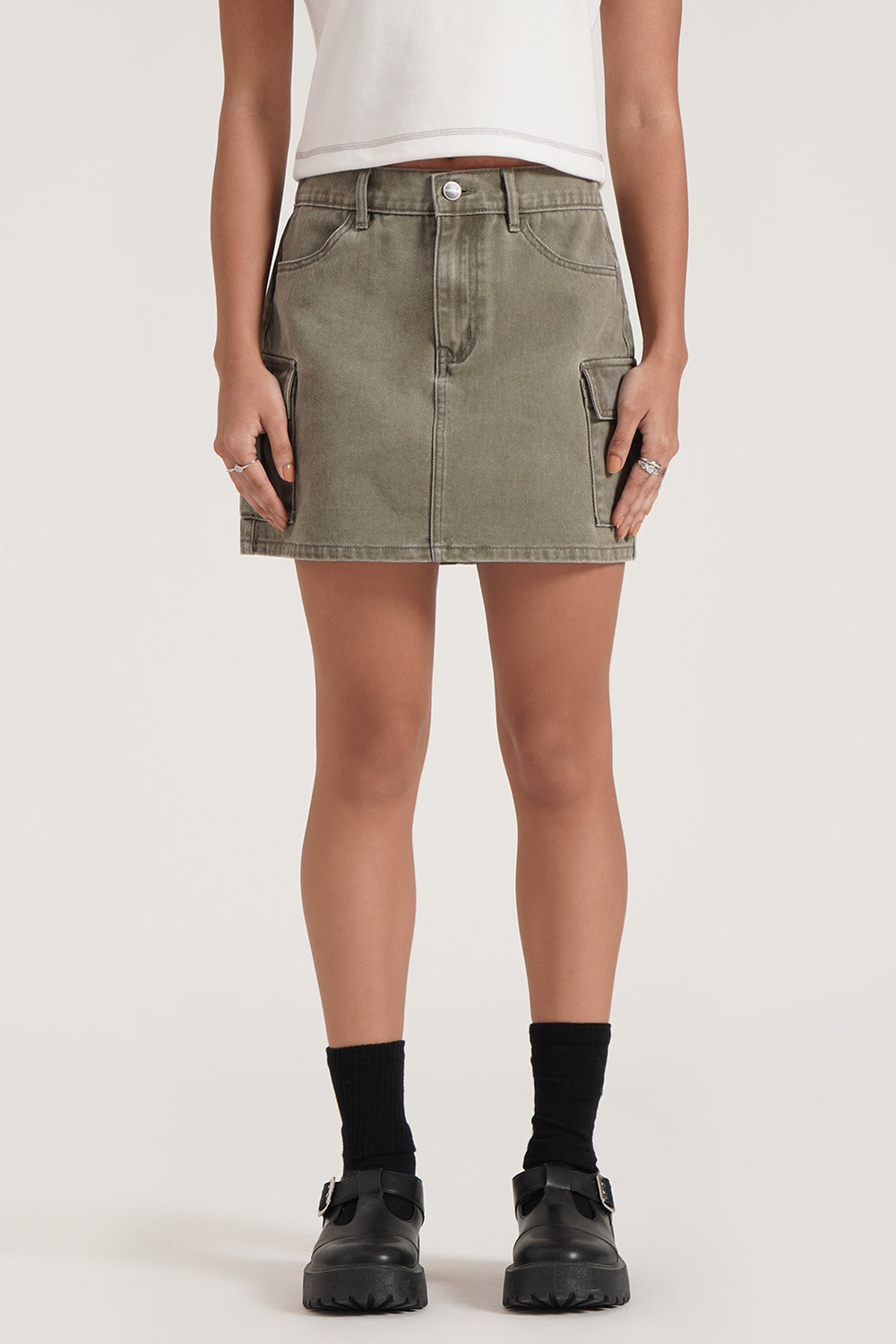 Colored Denim Cargo Skirt