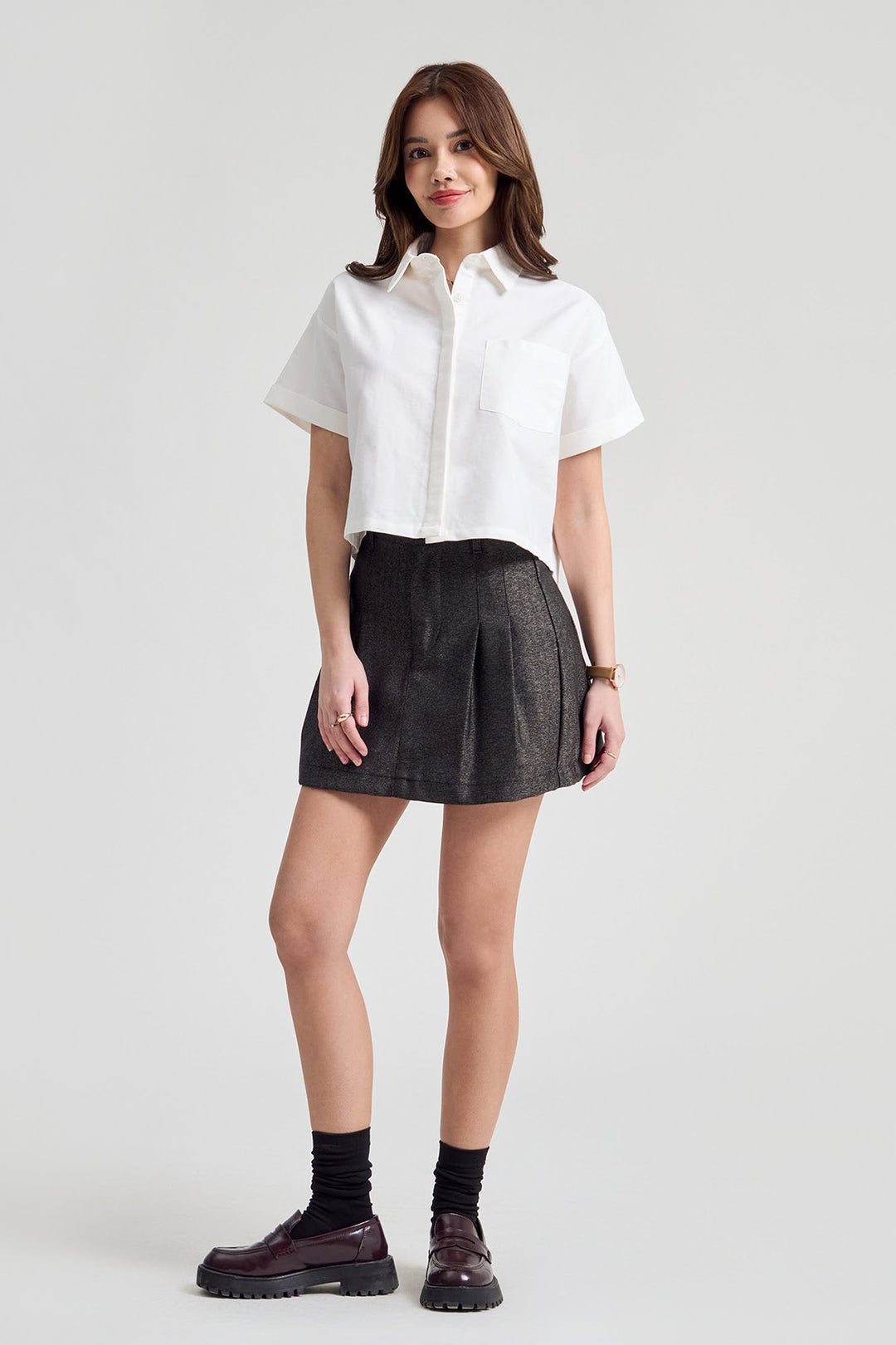 Loose Fit Short Sleeve Button Down Shirt