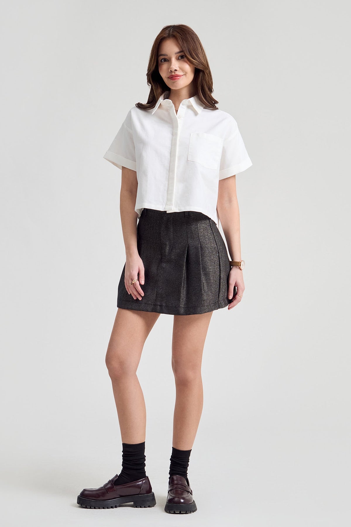 Loose Fit Short Sleeve Button Down Shirt