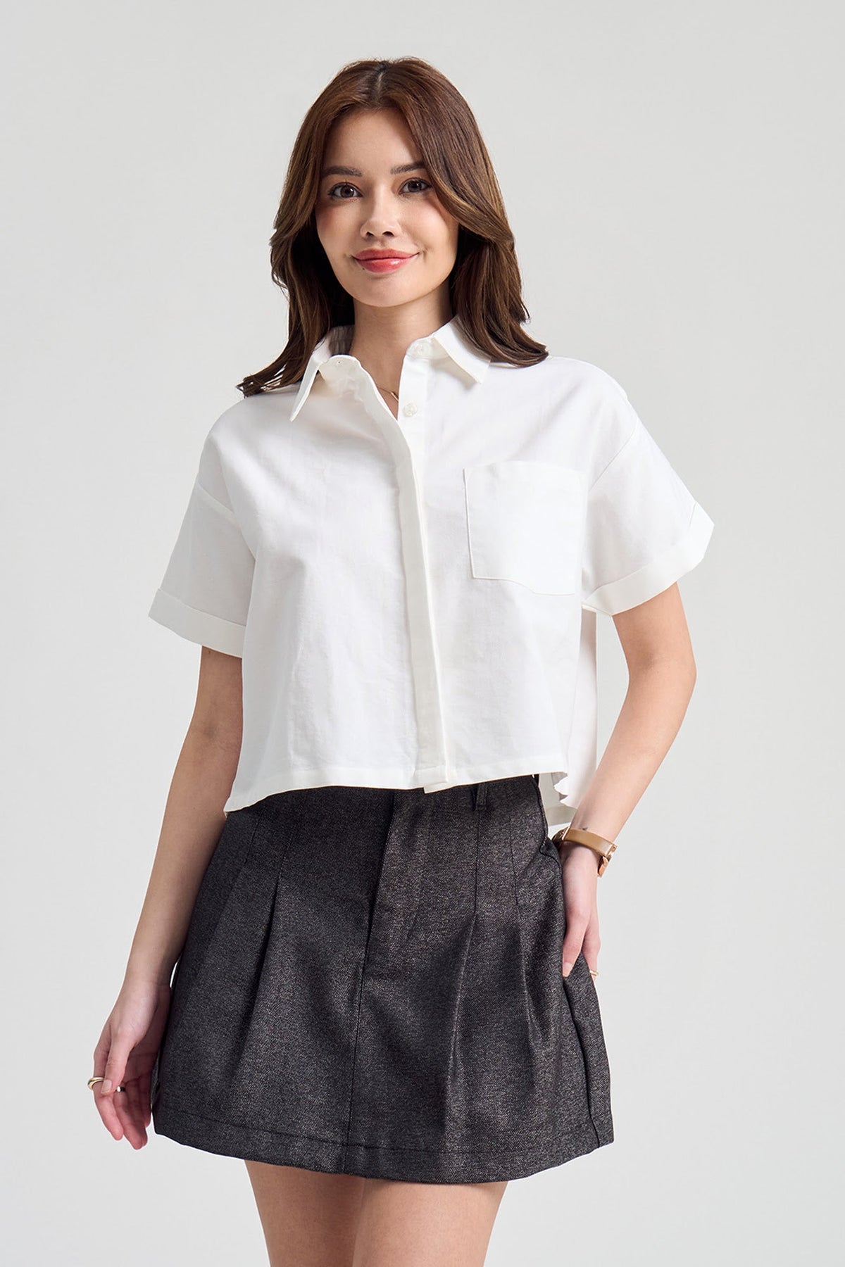 Loose Fit Short Sleeve Button Down Shirt
