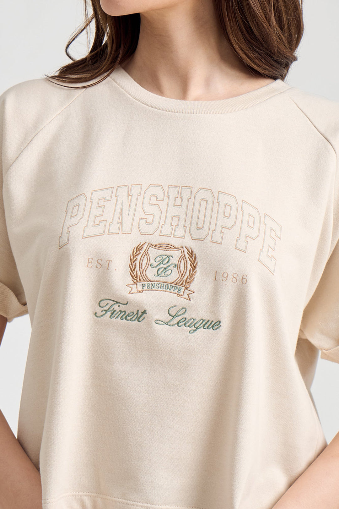 Penshoppe Boxy Fit Raglan Semi-Cropped Graphic T-Shirt
