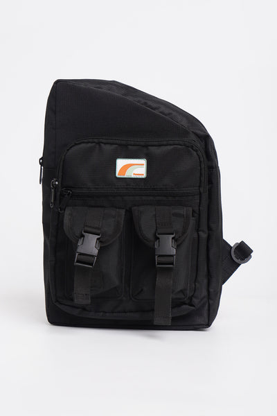 Moto Crossbody Bag with Buckled Front Cargo Pockets