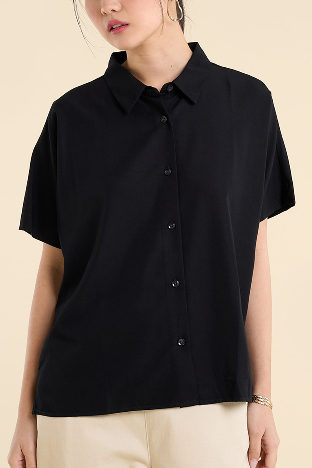 Dress Code Loose Short Sleeve Button Down Top