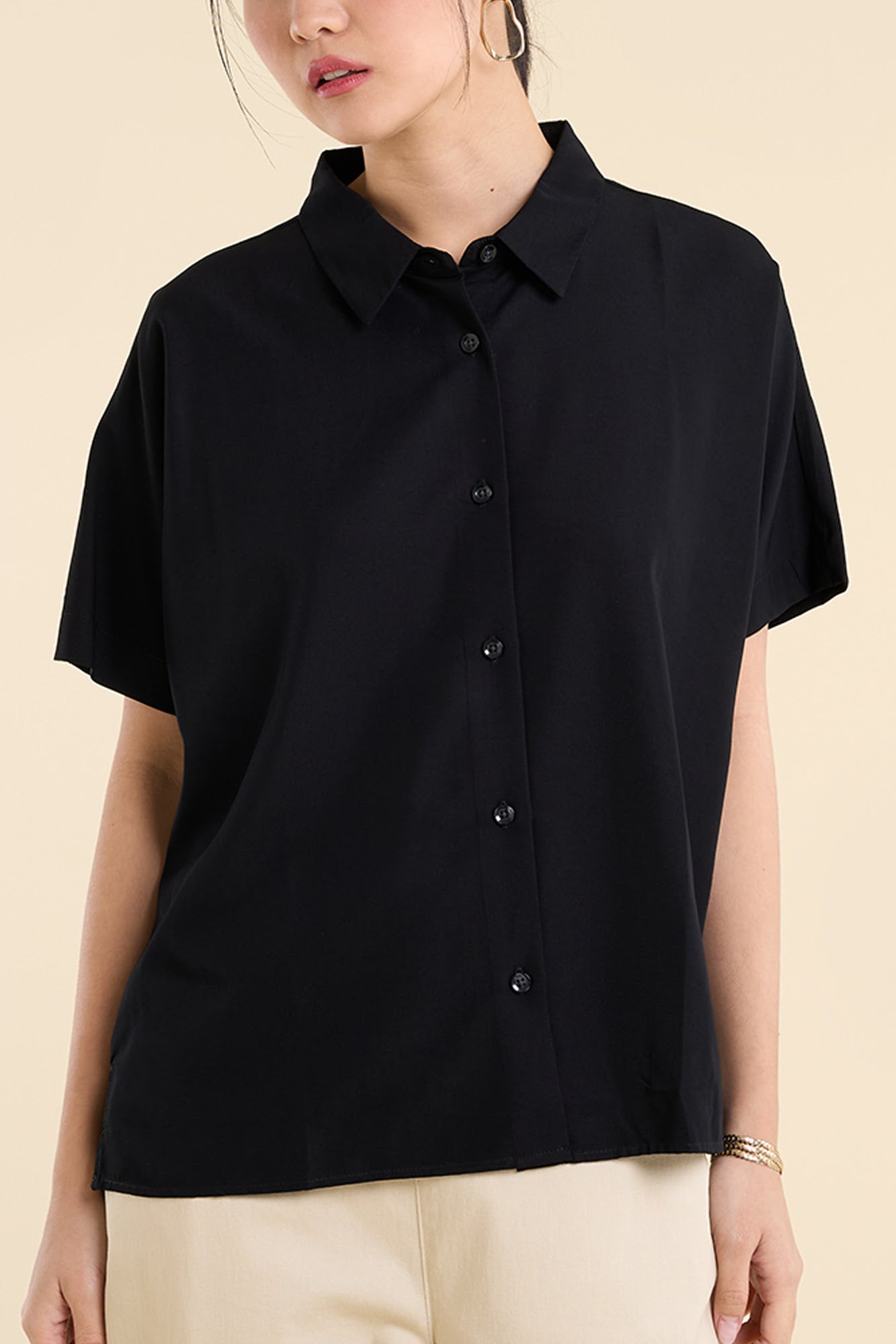 Dress Code Loose Short Sleeve Button Down Top