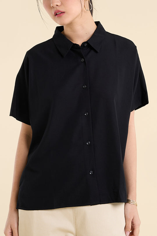 Dress Code Loose Short Sleeve Button Down Top