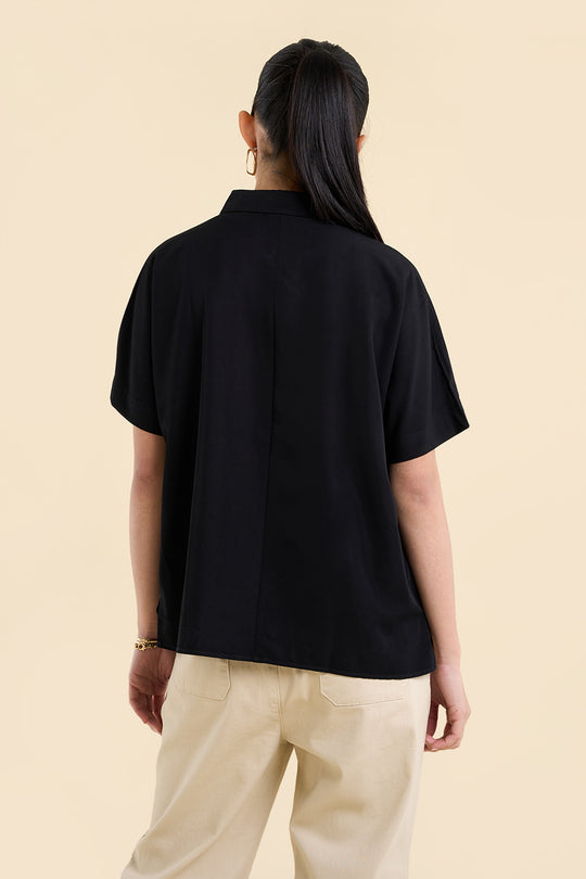 Dress Code Loose Short Sleeve Button Down Top