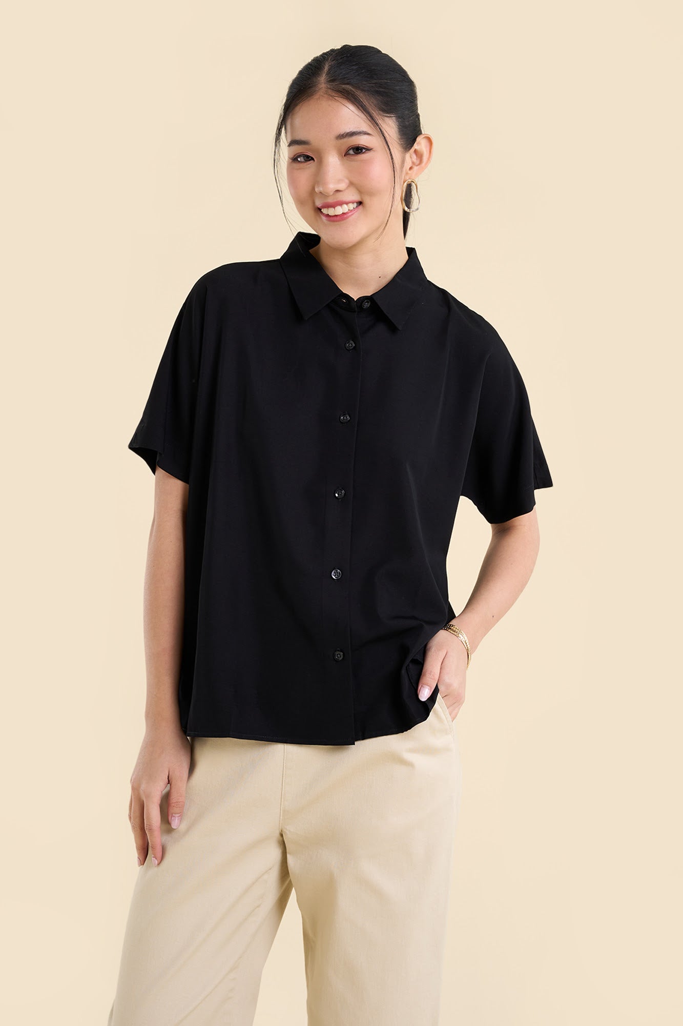 Dress Code Loose Short Sleeve Button Down Top