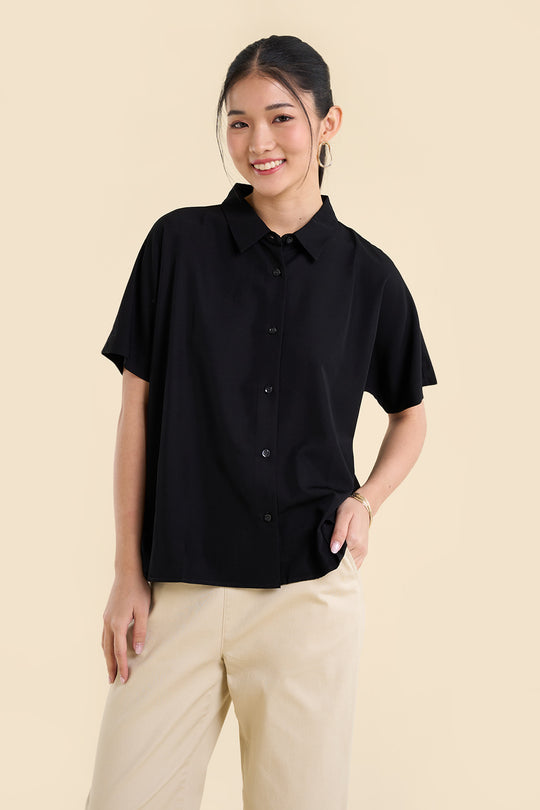 Dress Code Loose Short Sleeve Button Down Top