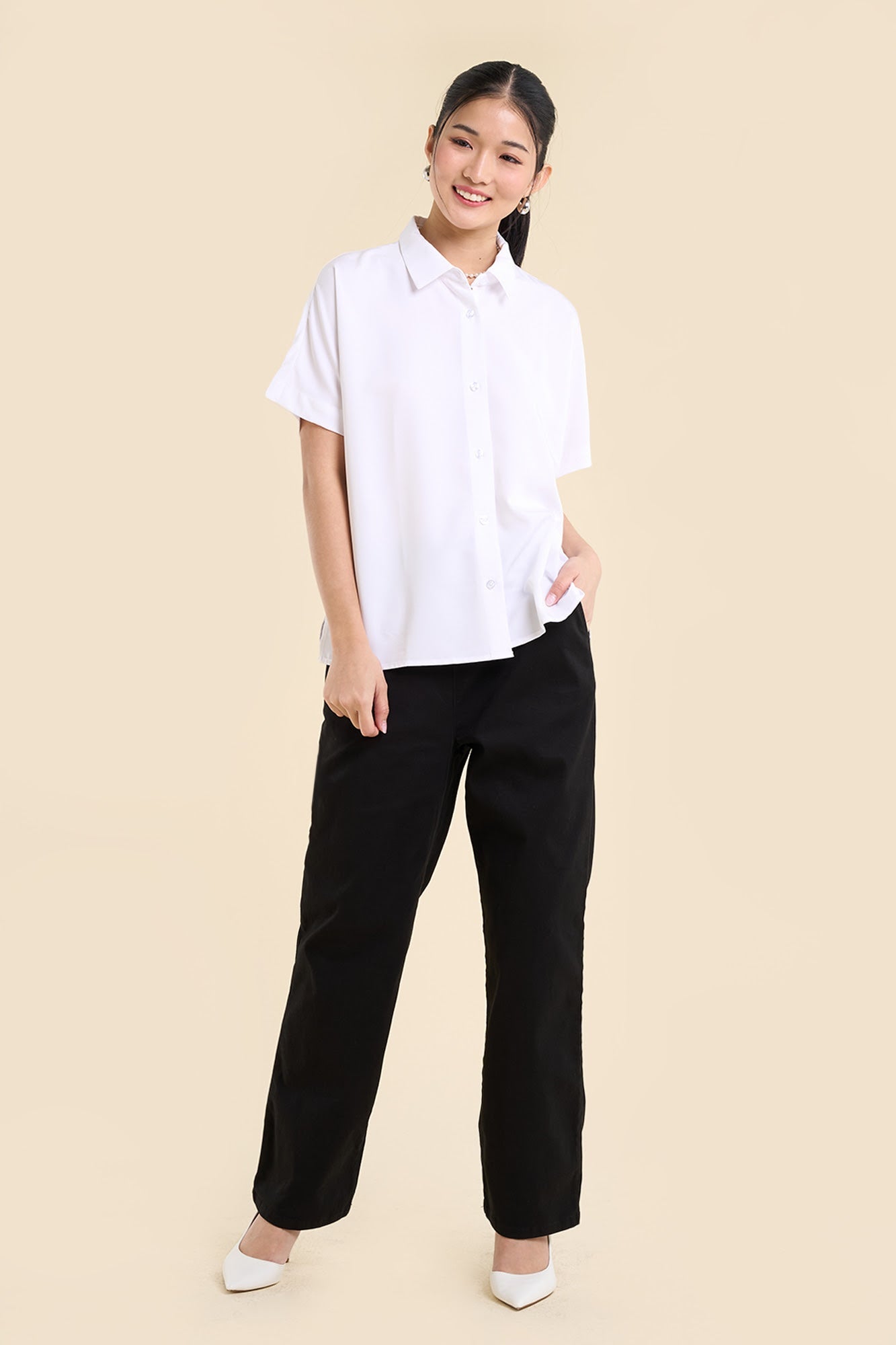 Dress Code Loose Short Sleeve Button Down Top