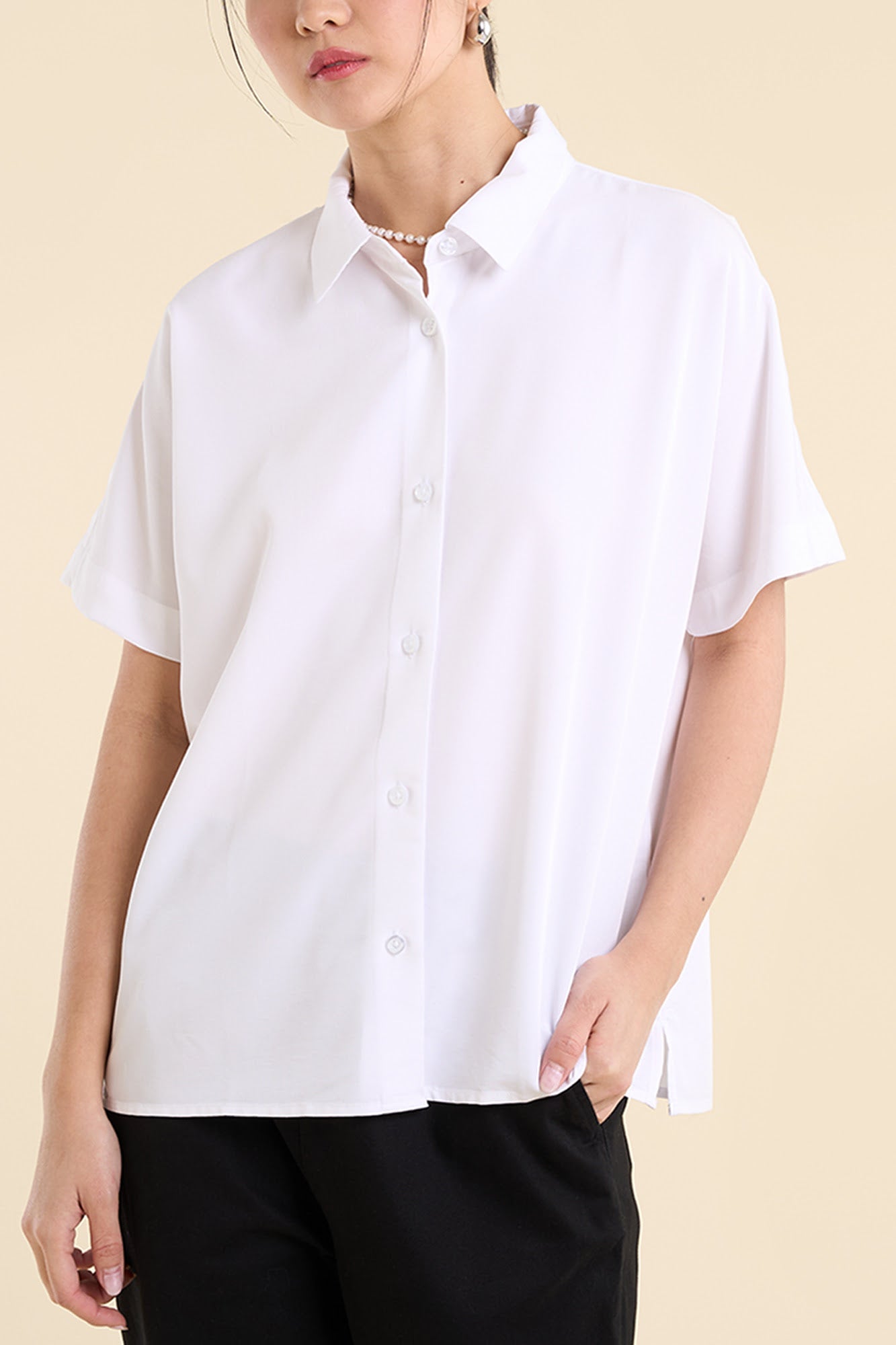 Dress Code Loose Short Sleeve Button Down Top