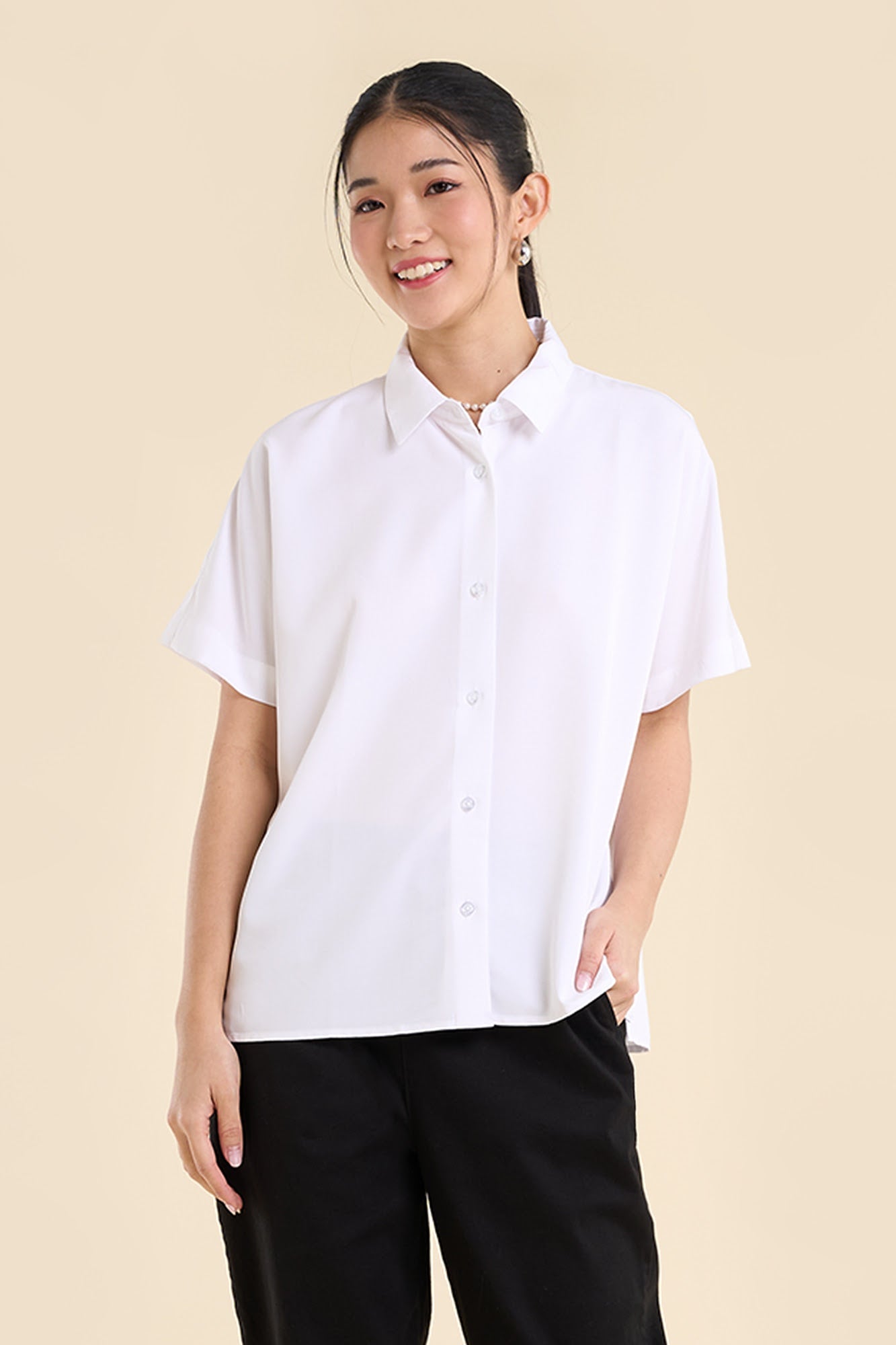Dress Code Loose Short Sleeve Button Down Top