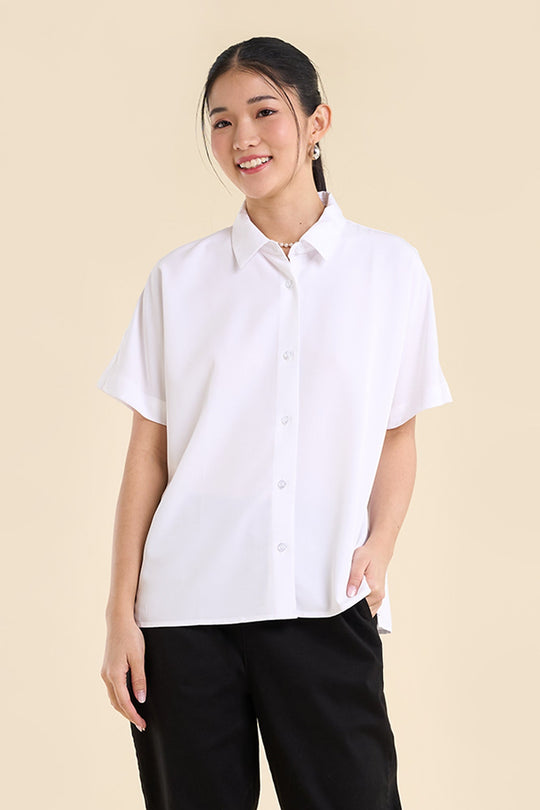 Dress Code Loose Short Sleeve Button Down Top